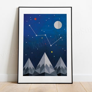 Casiopea, Impresión de constelación, Arte de Casiopea, Impresión de astronomía, Impresión de mapa estelar, Impresión de cielo nocturno, Regalos de astronomía, Impresión de arte celestial