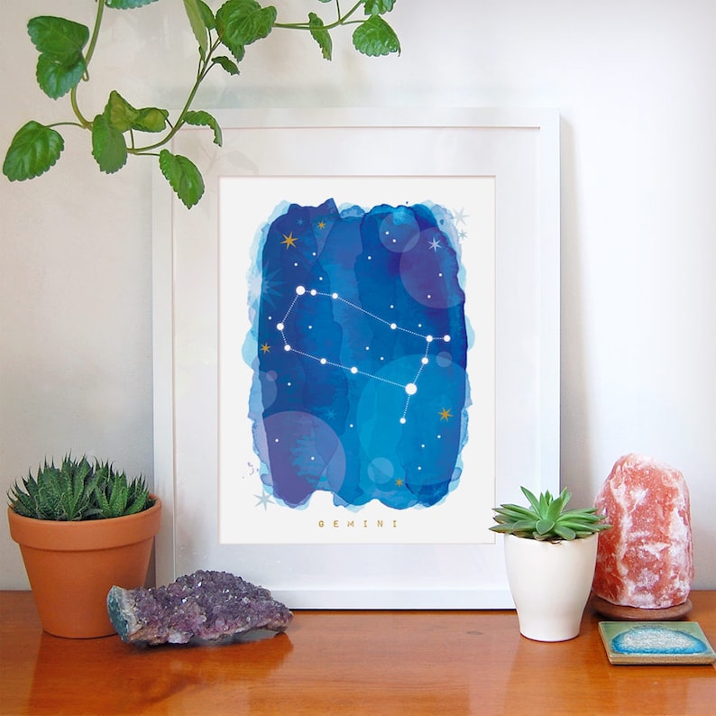 Gemini Constellation Art Print, Zodiac Astrology Gift, A4 image 1