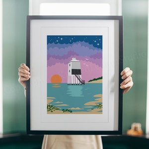 Burnham On Sea Lighthouse Print, Sunset Beach Art, Somerset Decor