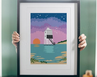 Burnham On Sea Lighthouse Print, Sunset Beach Art, Somerset Decor