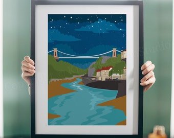 Clifton Suspension Bridge Print, Starry Night Bristol Art