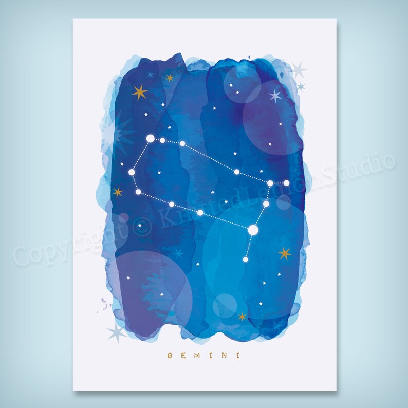 Gemini Constellation Art Print, Zodiac Astrology Gift, A4 image 2
