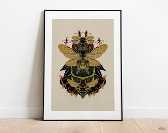 Bee Creature Art Print, Insect Collage, Entomology Decor