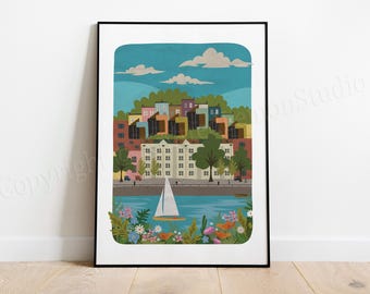 Hotwells Bristol Art Print, Harbour Illustration