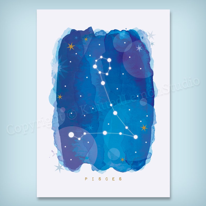 Pisces Star Sign, Pisces Zodiac Art Print, Astrology Gift, Pisces Gifts, Horoscope Art, Constellation Poster, Horoscope Decor, A4 image 2