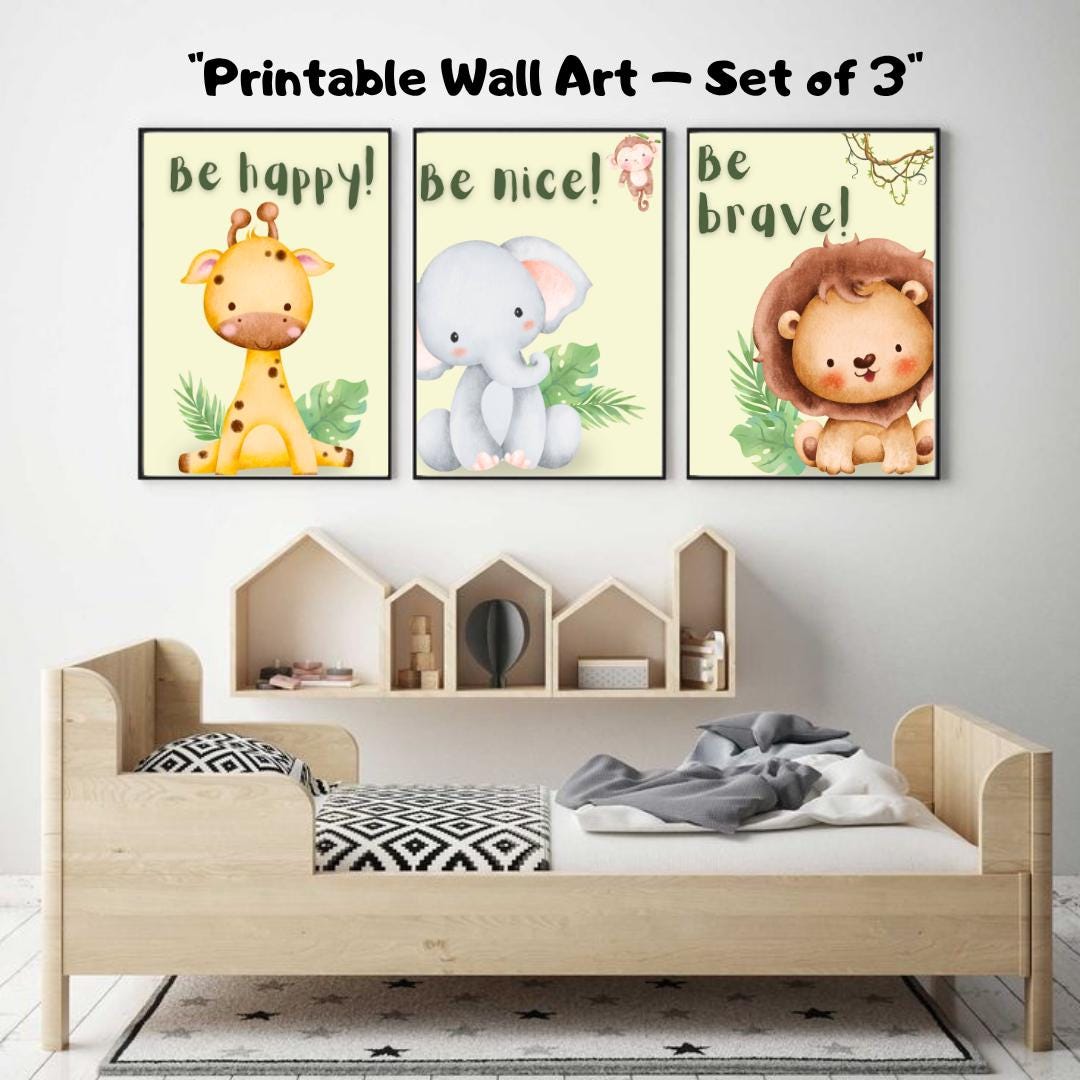 Jungle Animal Nursery Wall Art Set – Printable Safari Prints With ...