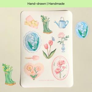 Jardin de fleurs printanières à l'aquarelle | Feuille d'autocollants mats pour outils de jardinage | Slow Living Life | Stickers pour carnets douillets | Cadeau pour amateur de plantes
