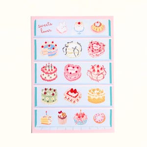 Feuille d'autocollants pour gâteau vintage esthétique café | Pudding de chat, Stickers desserts | Stickers mignons pour journal, agenda, album | Cadeau doux pour amoureux