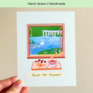 Mini impression d'art Cottagecore pour bureau | Café Vacances à Paris | Paisible fenêtre Afficher Imprimer | Français, Café parisien | Cadeau pour amateur de café