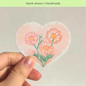 Fleur printanière esthétique | Autocollant imperméable découpé avec des matrices de cosmos pêche aquarelle doux | Kindle, Tumblr, tasse, bouteille | Cadeau pour amateur de plantes