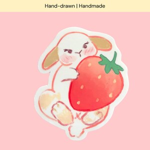 mignon lapin aux fraises autocollant | Petit lapin fraisier| journal, Kindle, bouteille d'eau, ordinateur portable | Cadeau pour amoureux des animaux pour elle