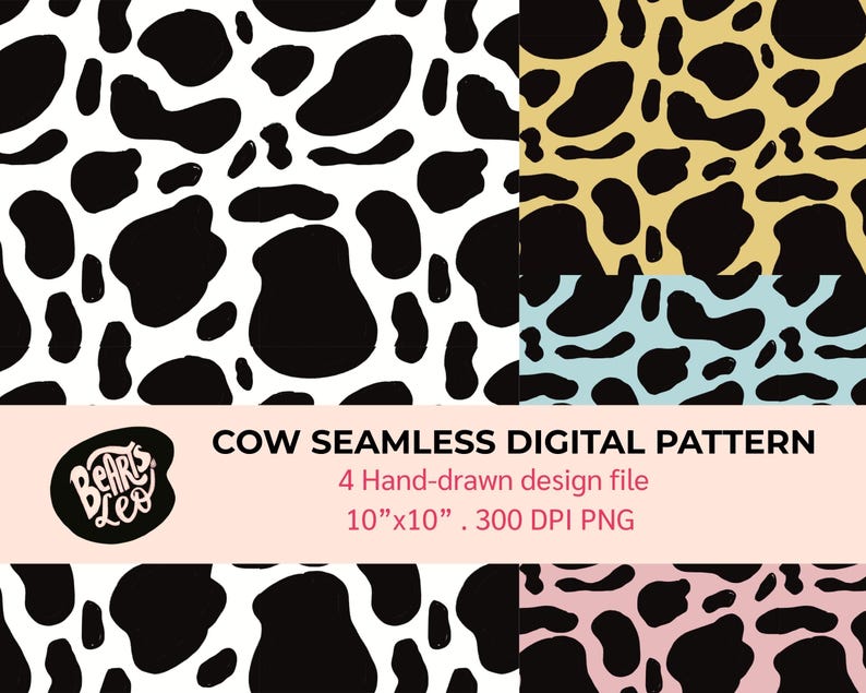 Cow Print Pattern Corner Hand-drawn Cow Print Seamless Pattern, Commercial Use (digital Download ...