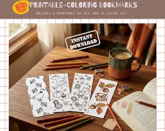 Printable Fall Coloring Bookmarks, Autumn Activity (Digital Download)