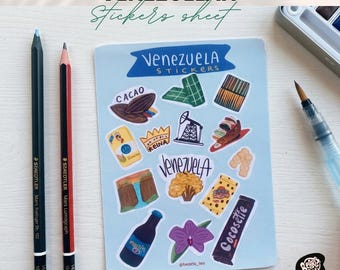 Venezuelan Icons Sticker Sheet – Hand-Drawn Planner Stickers (11.5 x 15.5 cm)