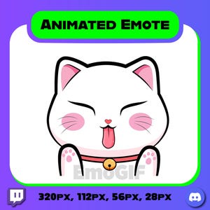 Schattige geanimeerde gelukskat voor twitch, onenigheid en streamen - kattenemotes, kus-emote, twitch-waarschuwing, lik-emote