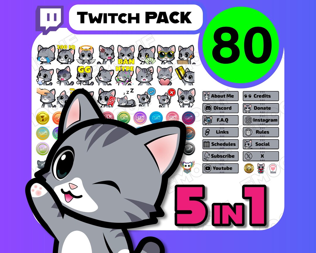 80x MEGA Bundle | Twitch Pack for Stream - 24x Emotes, 10x Sub Badges ...