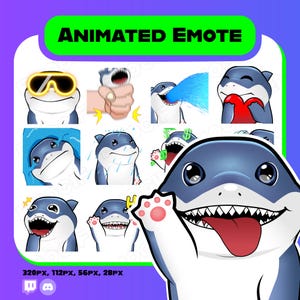 12 Shark Animated Emotes Pack For Twitch, Discord - Adorable Shark Emotes