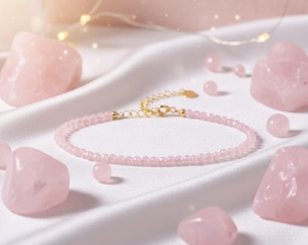 Rose Quartz Minimalist Bracelet, Natural Crystal, Heart Chakra
