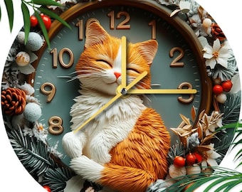 Orange Cat Premium Clock - Dual Function Decorative Clock for Wall & Tabletop | Ideal Christmas Gift for Cat Lovers