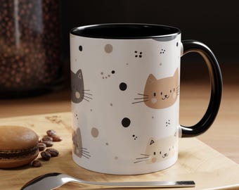 Minimalist Cat Faces Coffee Mug, Cat Lover Gift
