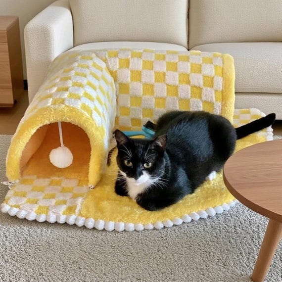 Cat Bed Tunnel Cute House, Play Mat and Cozy Pet Kennel, Soft Kitten Home, Interactive Cat Tunnel Bed, Small Dog and Cat Furniture
