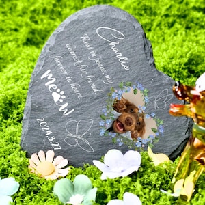Personalized Pet Memorial Stone, Custom Dog or Cat Gravestone with Name & Photo, Heart Round or Square, Forever Loved Plaque, Loss Gift Box