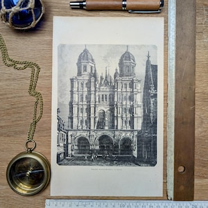 Imprimée en 1906, église Saint-Michel, Dijon, Vintage Authentique (cadre non inclus )