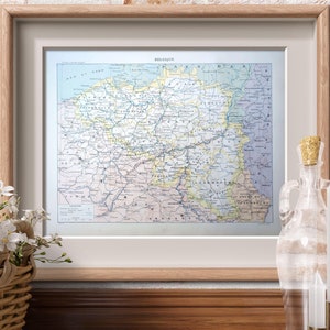 Ancienne carte de Belgique, imprimée en 1904 Vintage Authentique 31 x 23.5 cm (cadre non inclus)