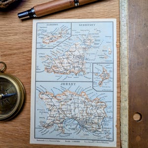 Printed in 1902, Channel Islands Map, Vintage Authentic 10.5 x 15.5 cm (frame not included)