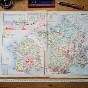 Imprimée en 1879, carte Hypsométrique de France, Vintage Authentique (cadre non inclus)