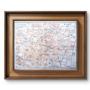 Imprimée en 1908, carte de Dijon, Vintage Authentique (cadre non inclus )