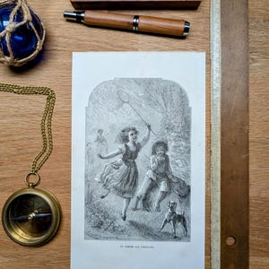 Gedruckt 1875, Die Schmetterlingsjagd. Original Authentischer Vintage