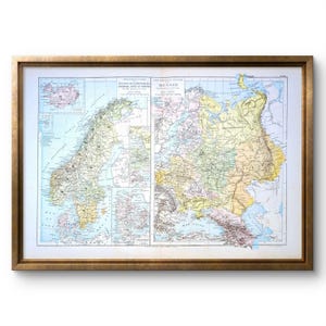 Vecchia mappa della Scandinavia e della Russia, stampata nel 1892, Vintage Authentic Large Format 48x33cm (cornice non inclusa)