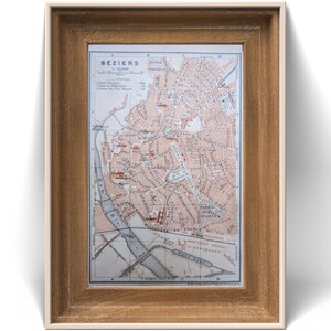 Printed in 1901, map of Béziers, Authentic Vintage 10.5 x 15.5 cm (frame not included)