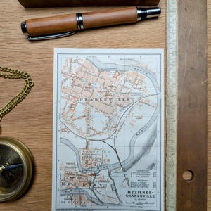 Printed in 1908, map of Charleville-Mézières. Authentic Vintage.