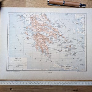 Imprimée fin XIXème, la Grèce. Carte Originale Vintage et Authentique.
