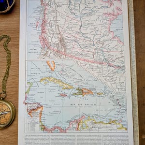 Imprimée en 1903, Le Canada anglais et colonies anglaises, Vintage Authentique (cadre non inclus )