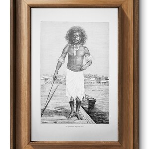 Printed in 1894, Engraving of a Fiji Islander, Vintage Authentic 17x25cm (frame not included)