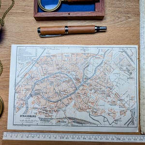 Imprimée en 1914, carte de Strasbourg, Vintage Authentique (cadre non inclus )