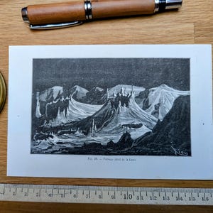 Printed in 1868, Engraving of the Ideal Landscape of the Moon, Authentic Vintage (frame not included)
