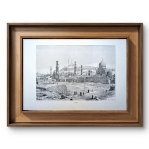 Printed in 1894, Engraving of Cairo, Egypt, Vintage Authentic 25x17cm (frame not included)