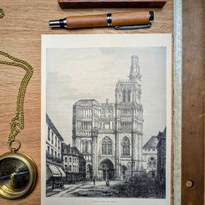 Printed in 1906, Sens Cathedral, Authentic Vintage (frame not included)