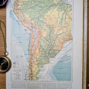 Impresso em 1909, Andes e La Plata. Mapa original, vintage e autêntico.