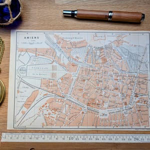 Imprimée en 1898, plan d'Amiens, Vintage Authentique (cadre non inclus )