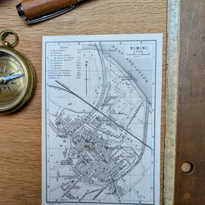 Imprimée en 1909, carte de Rimini, Vintage Authentique 10,5 x 15.5cm (cadre non inclus )