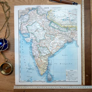 Imprimée en 1902, l'Inde (Hindoustan). Carte Originale Vintage Authentique.