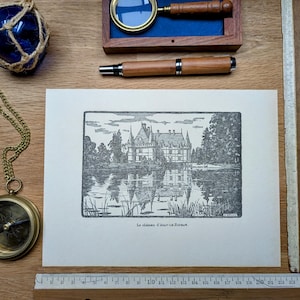 Imprimée en 1933, le château d'Azay-Le-Rideau, Indre-et-Loire. Original Vintage Authentique