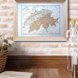 Vecchia mappa della Svizzera, stampata alla fine del XIX secolo. Vintage autentico 31x23 cm (cornice non inclusa).
