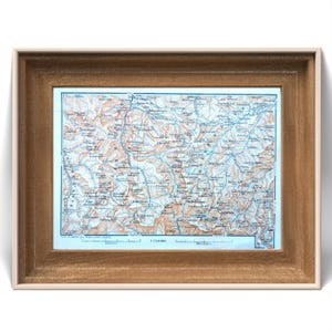 Imprimée en 1901, carte des Pyrénées, vallées d'Ossau et d'Azun, Vintage Authentique 15,5 x 11cm (cadre non inclus )