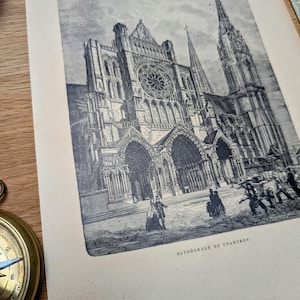 Imprimée en 1906, la cathédrale de Chartres, Vintage Authentique (cadre non inclus )